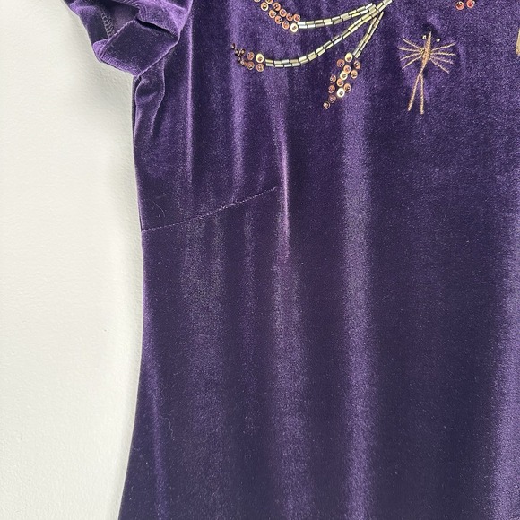 Carole Little Velvet Dress Size 4 Purple Beaded Sequin Whimsygoth Fairy‎  Floral - Picture 3 of 11